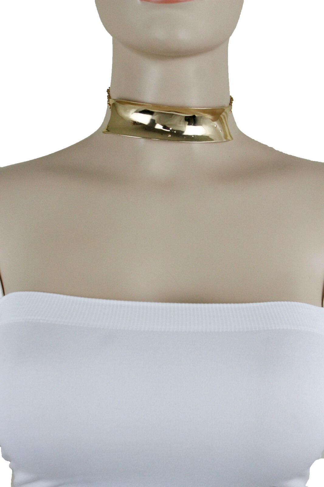Cocktail Women Fashion Jewelry Gold Metal Plate Short Choker Necklace Party Look