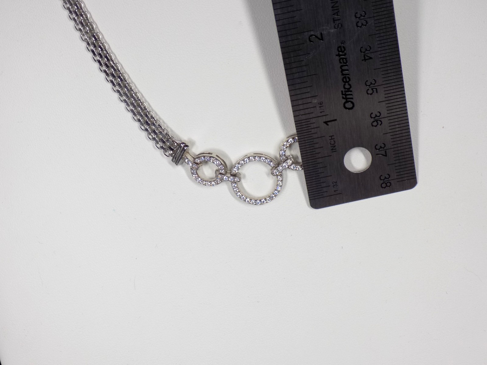Cubic Zirconia Necklace 925 Sterling Silver Mesh White Colorless Circle Pendant