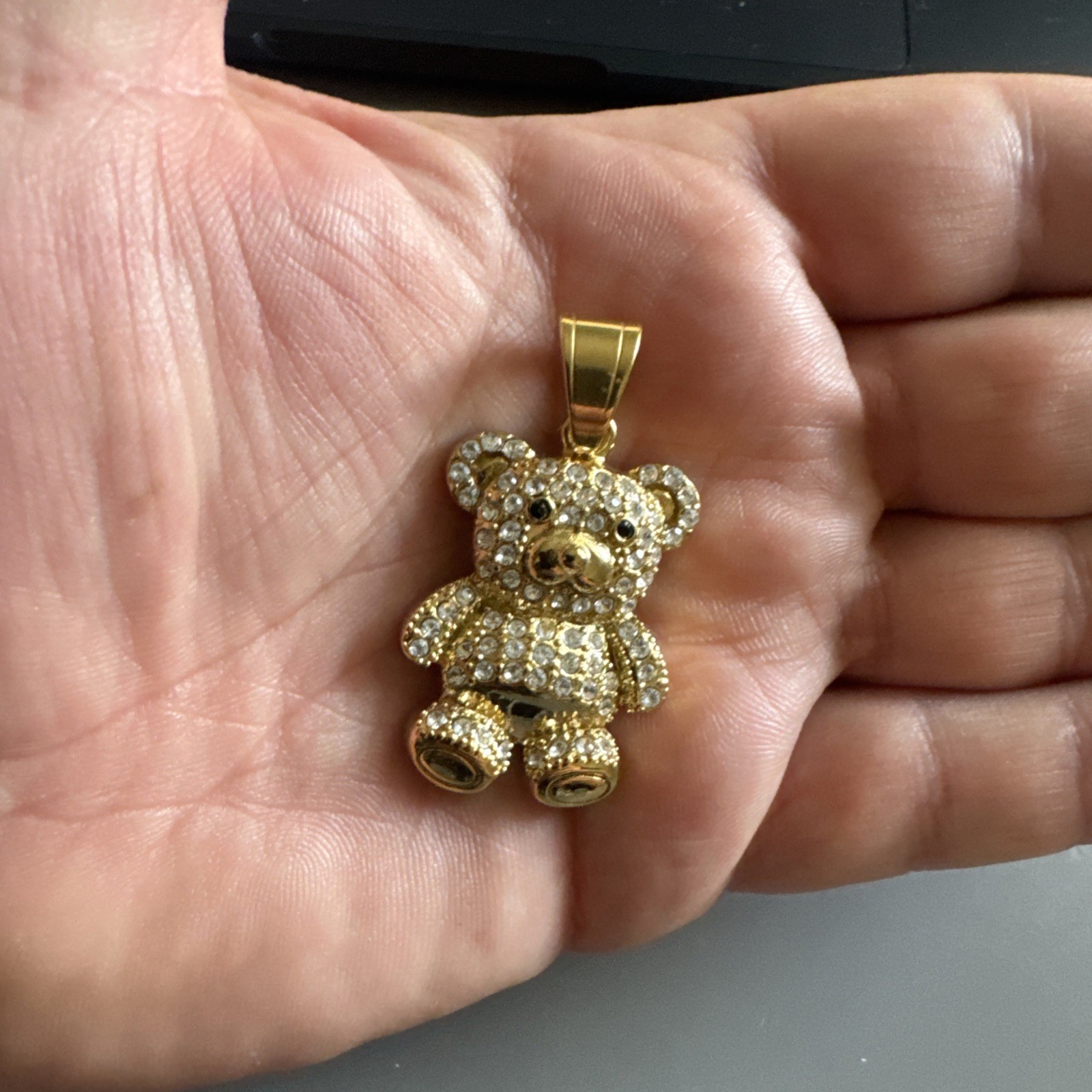 Teddy Bear Studded Gold Plated Stainless Steel Pendant 24 Inch Necklace Gift Her