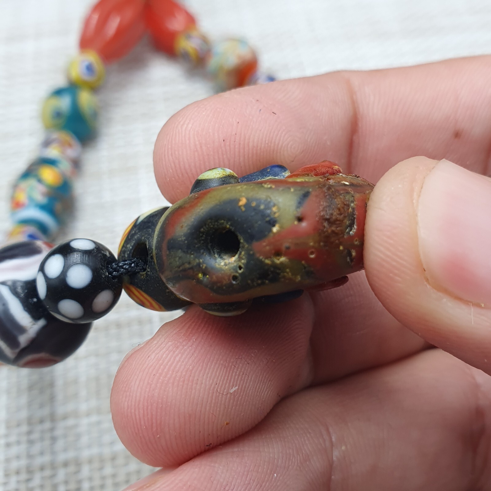 Vintage Venetian Style Mix Glass With Old Face Glass Pendant Necklace