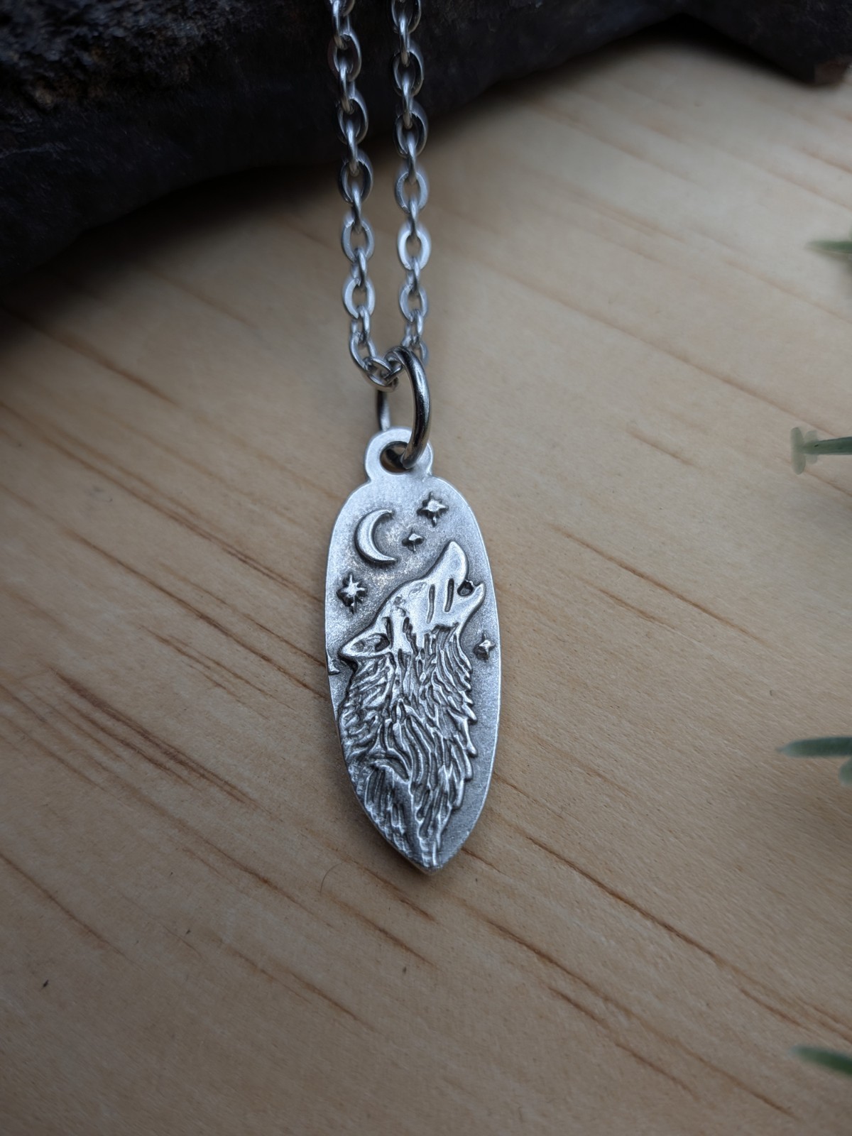 Wolf Pendant Necklace, Nature Jewelry, Moon
