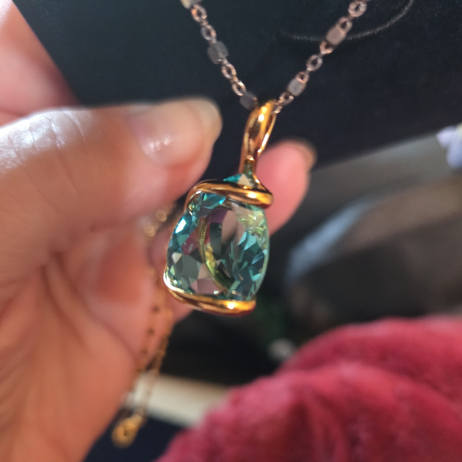 STAUER 18” Cristalli Fluente 24k finished Pendant Necklace Aqua NIB