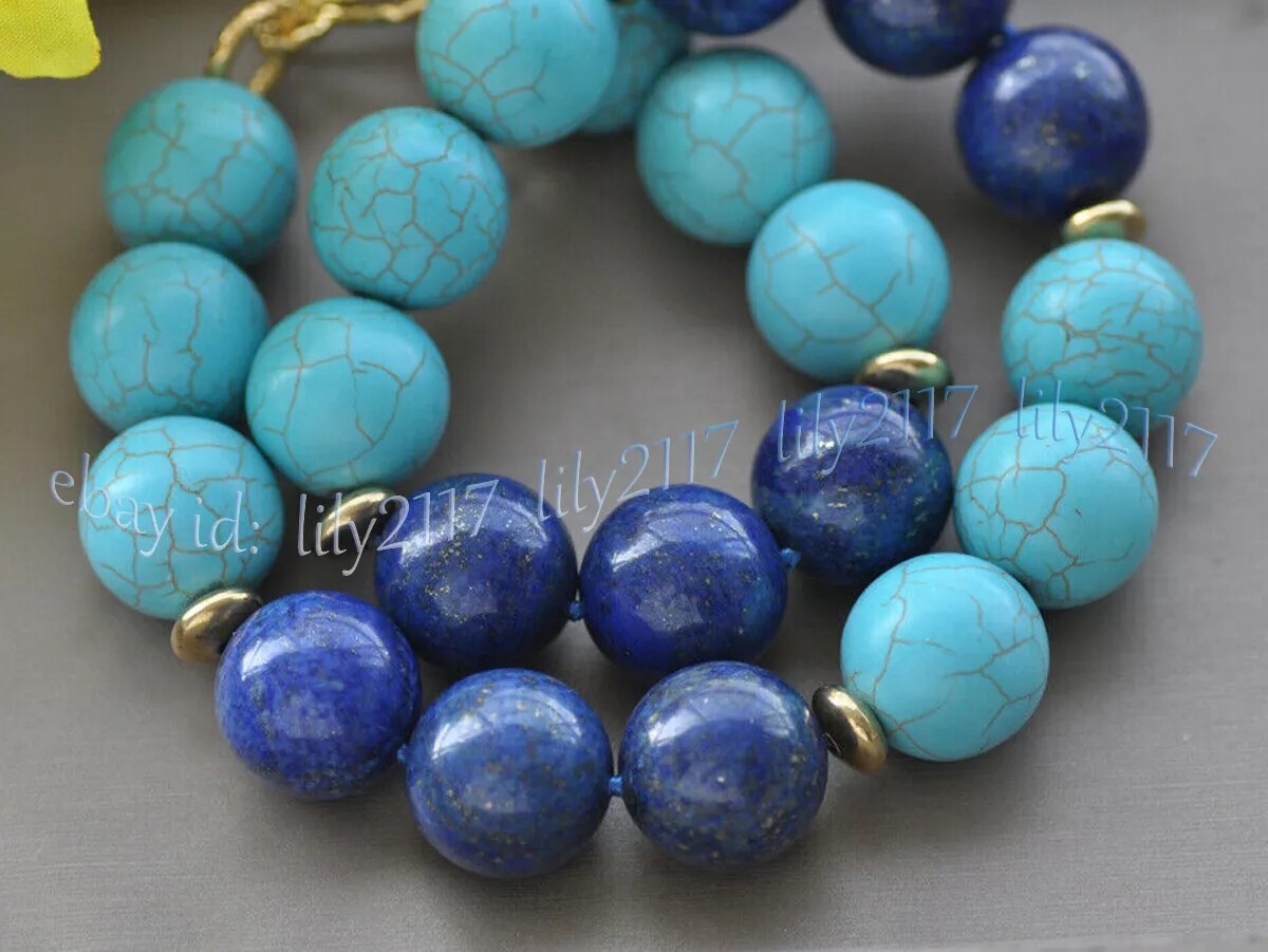Huge 20mm Natural Blue Turquoise Lapis Lazuli Gemstone Round Beads Necklace