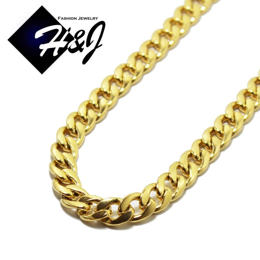 24″MEN Stainless Steel 7mm Gold Plated Cuban Curb Necklace CZ Cross Pendant*SGS