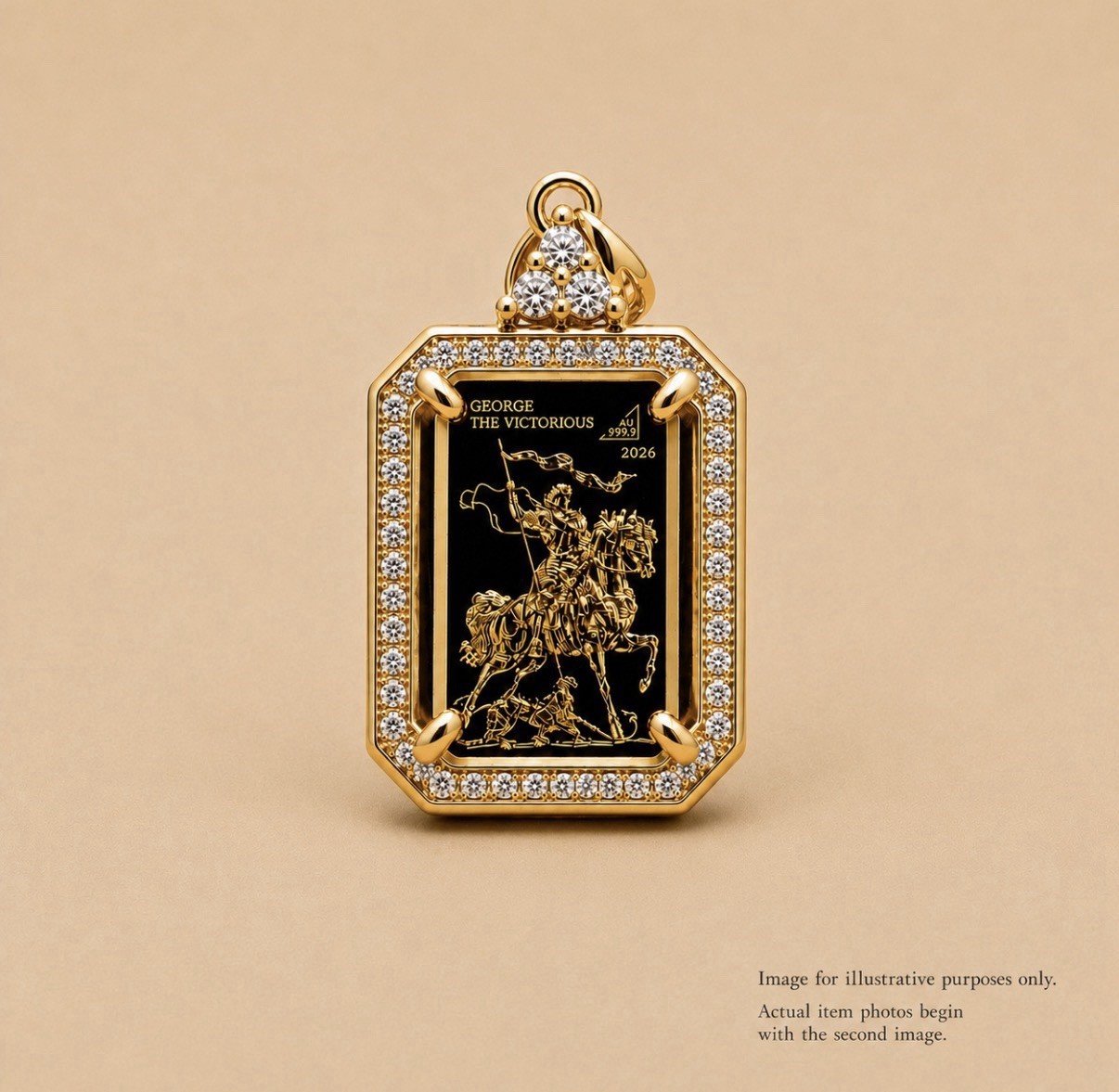 24K Gold THE VICTORIOUS 1/100 oz Gold Bar Pendant Silver 925 CZ Halo