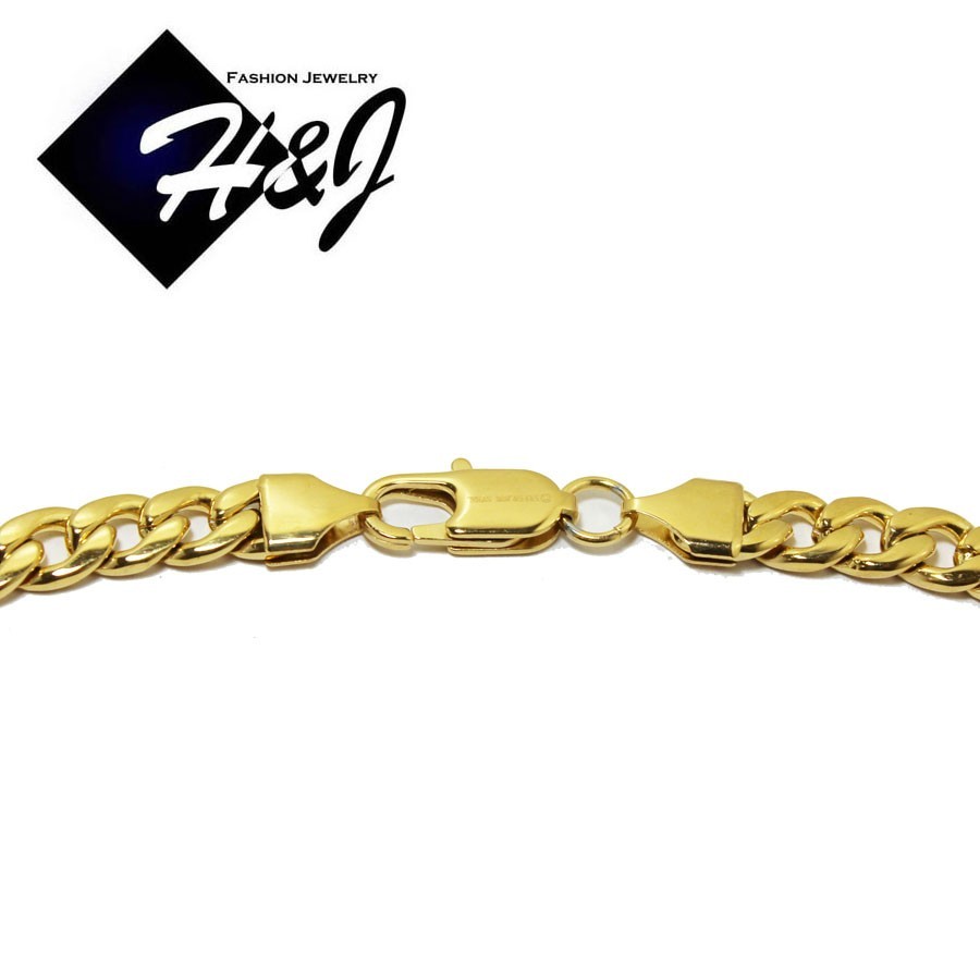 24″MEN Stainless Steel 7mm Gold Plated Cuban Curb Necklace CZ Cross Pendant*SGS