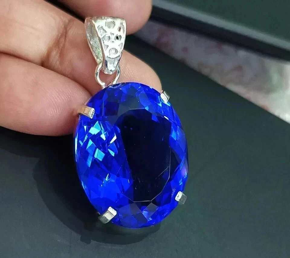 85 CT+ Flawless Deep Blue Tanzanite Pendant 925 Sterling Silver Plated Jewelry