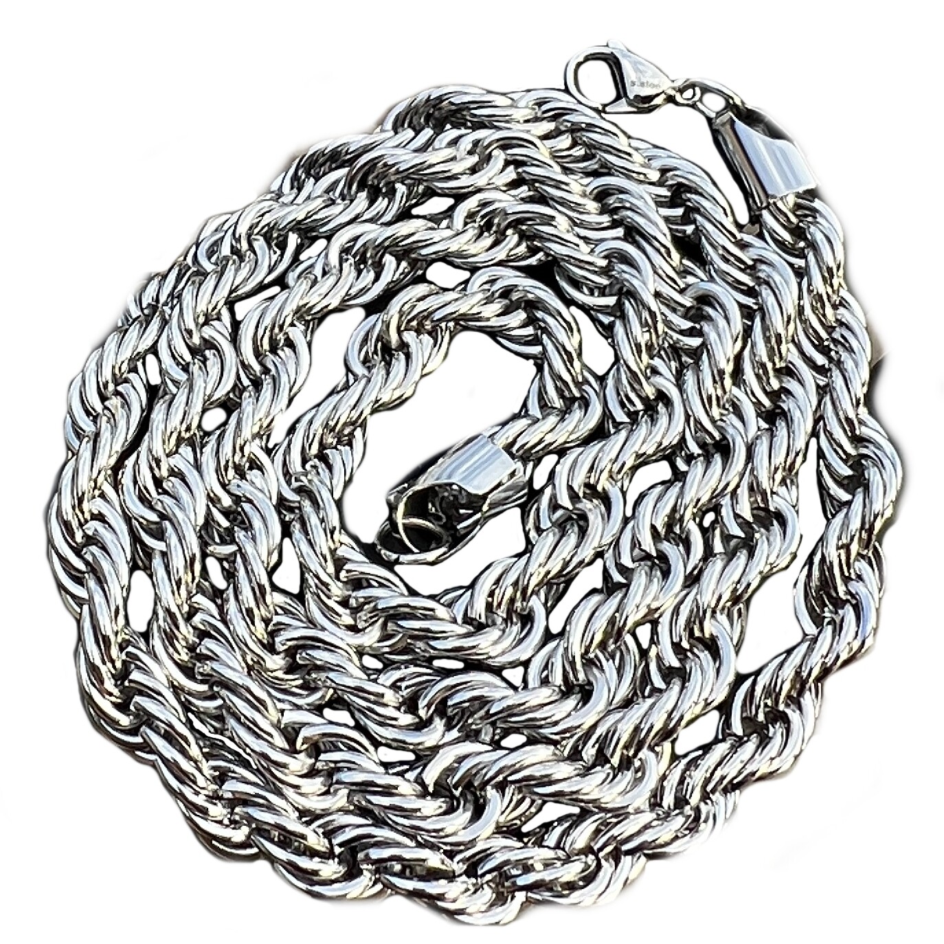 Mens 316L Stainless Steel Rope Chain Silver Hip Hop Necklace 10MM Thick 40″ Inch