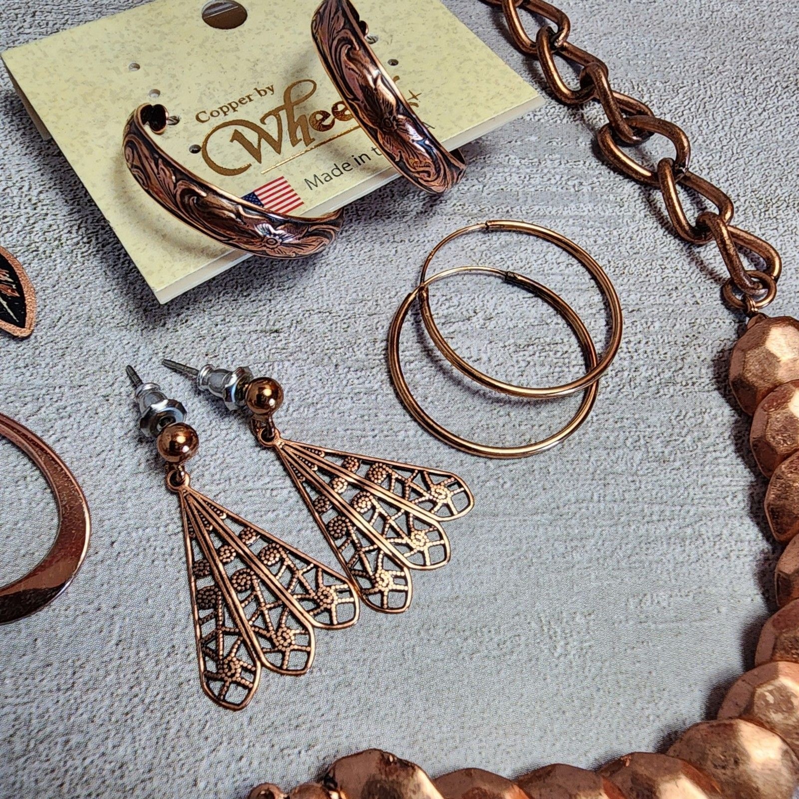 Copper Hoop Earring Necklace Jewelry LOT