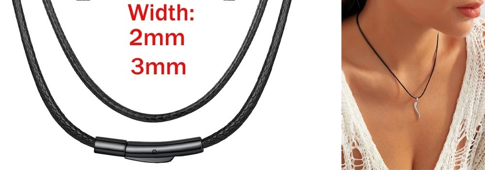 Waterproof Braided Leather Chain Cord Necklace with Stainless Steel Clasp