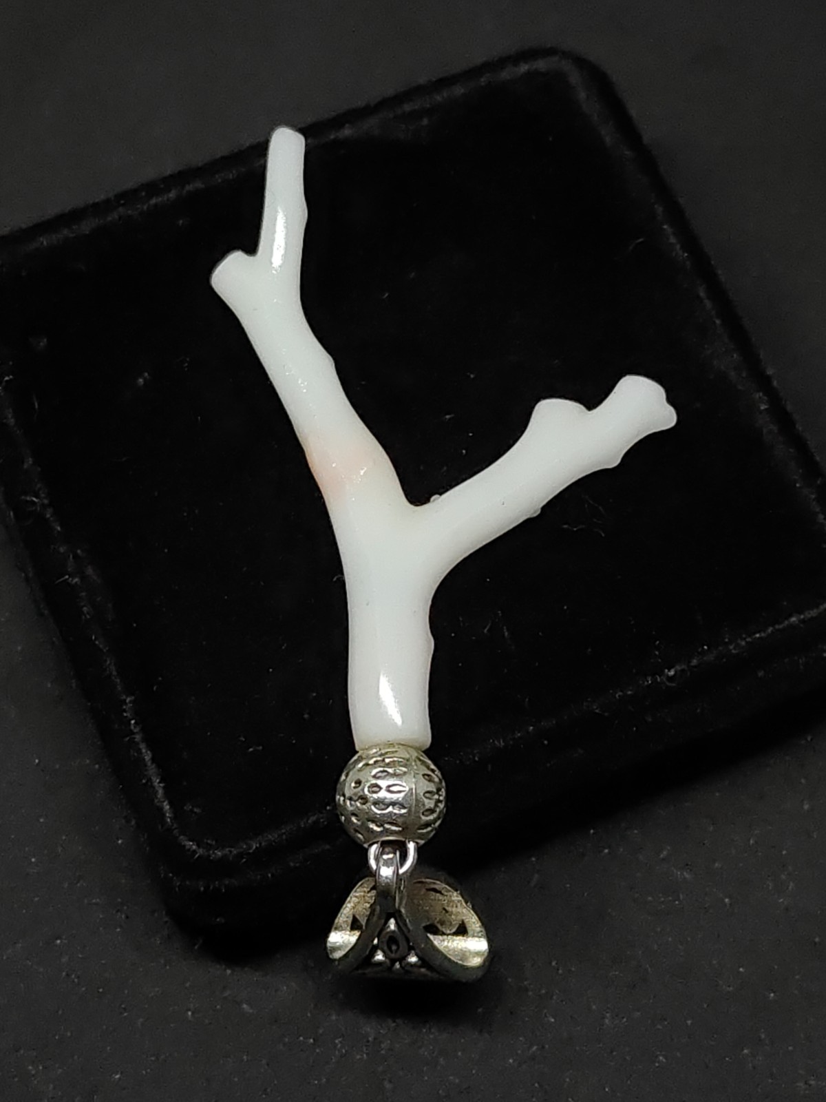 AAA Japanese White Coral Branch Pendant: Silver Brass, Natural Gemstone
