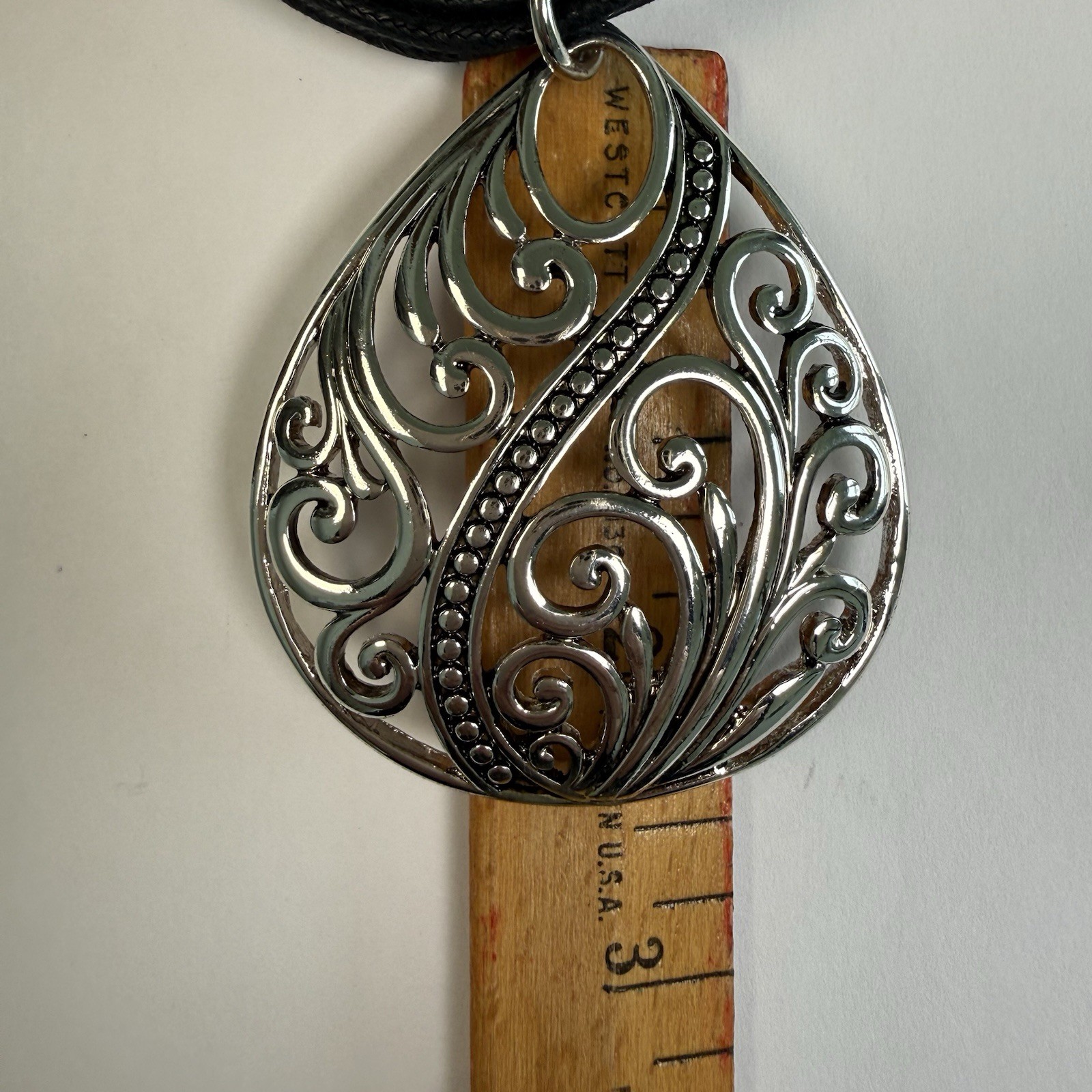 Scroll By Dillards Silver Tone Pendant Necklace Multi Strand Faux Leather NWT
