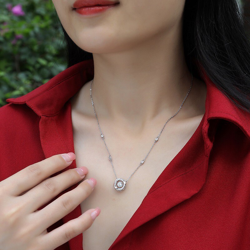 5MM D Color Dancing Moissanite Floating Pendant Necklace 925 Sterling Silver 18″