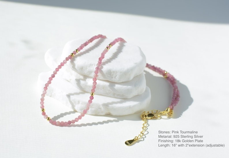 A++ Pink Tourmaline Faceted Round Gemstone Beads Self-Acceptance Necklace 24”