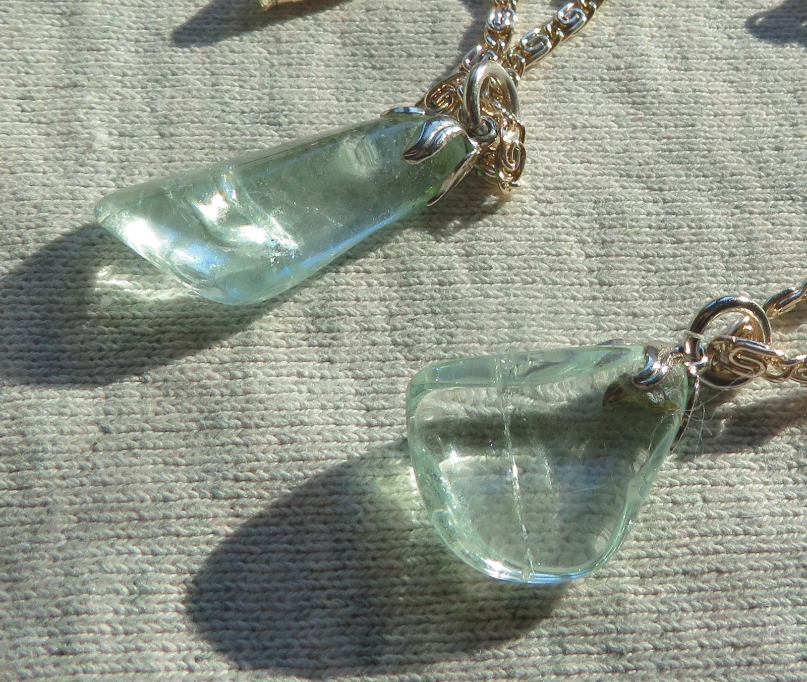 Lot of 2 Clear Glass Beaded Necklaces Silver Tone Chains / Pendants