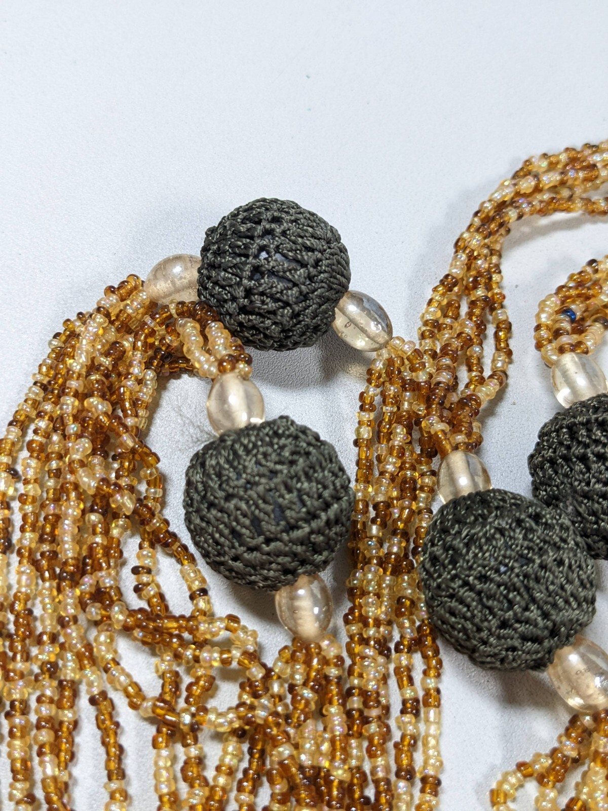 Brown Glass Bead Crochet Round Station Bead Long Necklace 52 inches Tribal Style