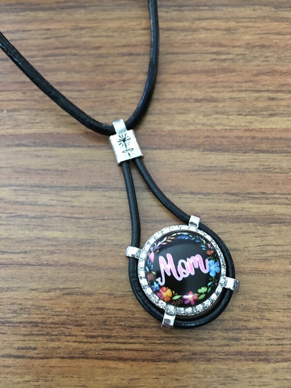 Snaps Jewelry Necklace Black Leather Halo Rhinestone Fits18-20mm Ginger Charms
