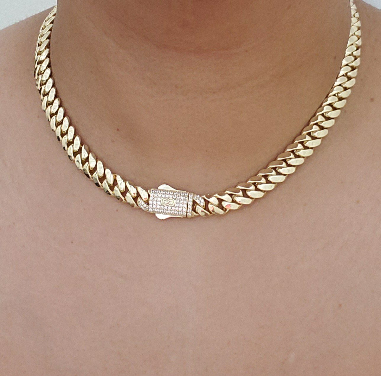 Women 14K Gold Plated Cz Cuban Choker Chain Necklace