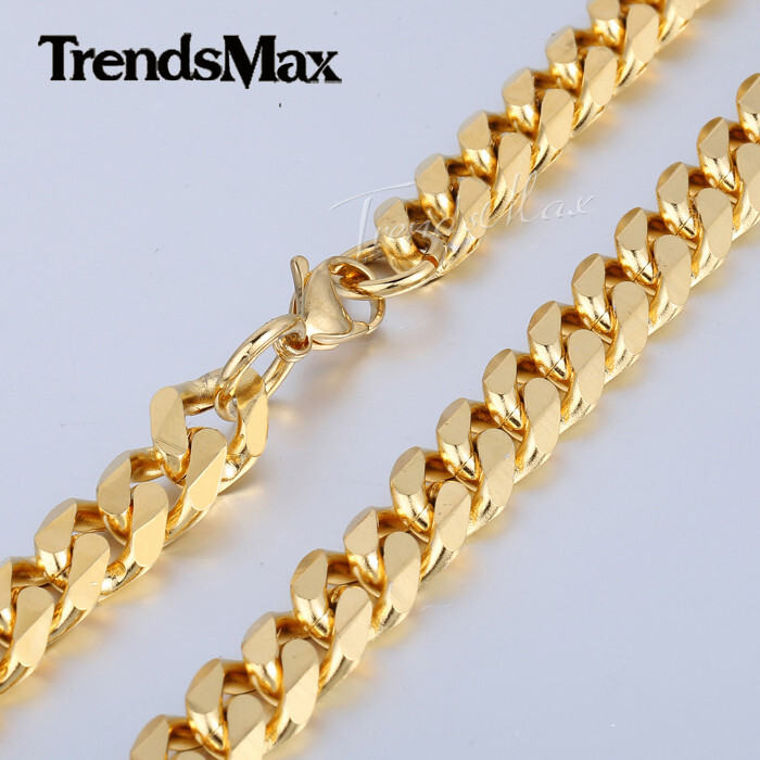 Miami Cuban Curb Link Chain Necklace or Bracelet 14K Gold Plated Stainless Steel