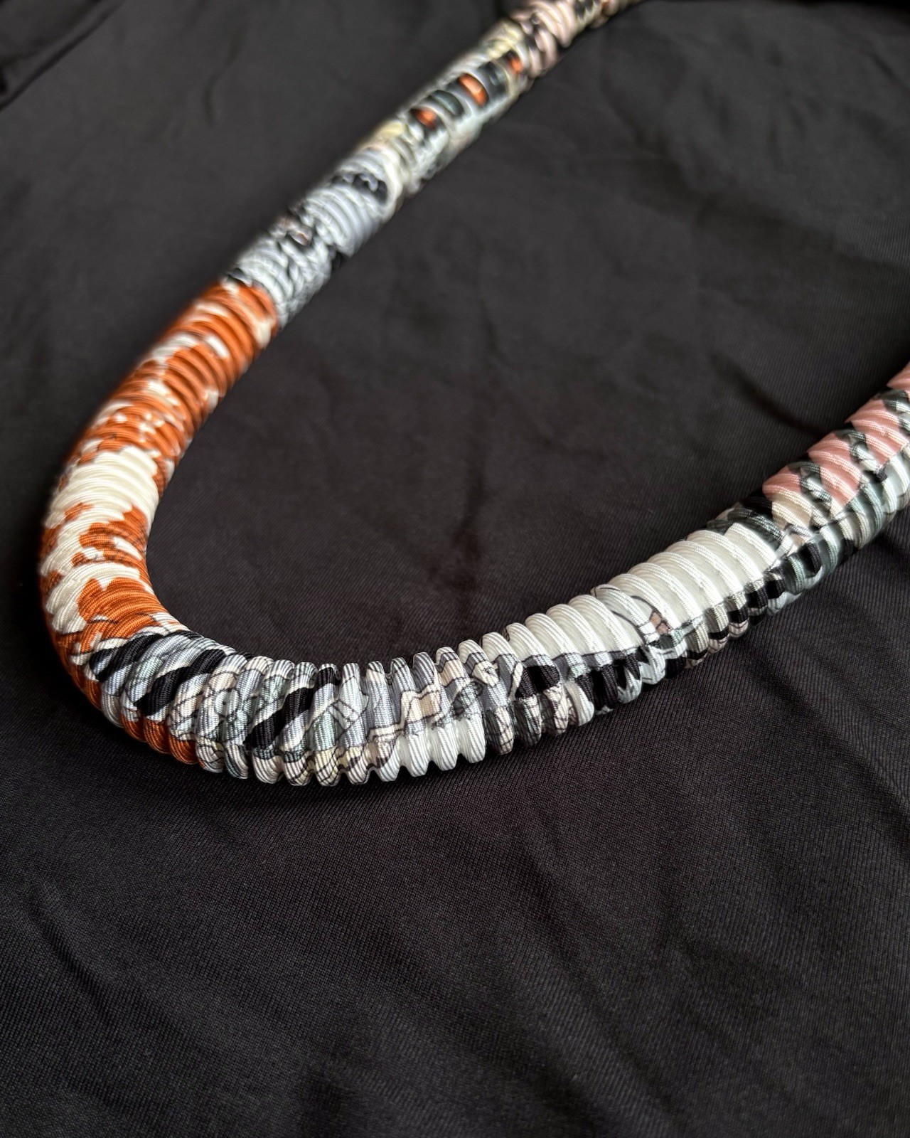 Hermes Petit H Pleated Necklace In Silk With Box