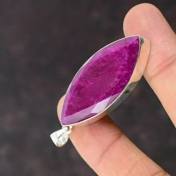 Kashmir Rubi Gemstone Handmade Jewelry Marquise925 Sterling Silver Pendant 45 Ct