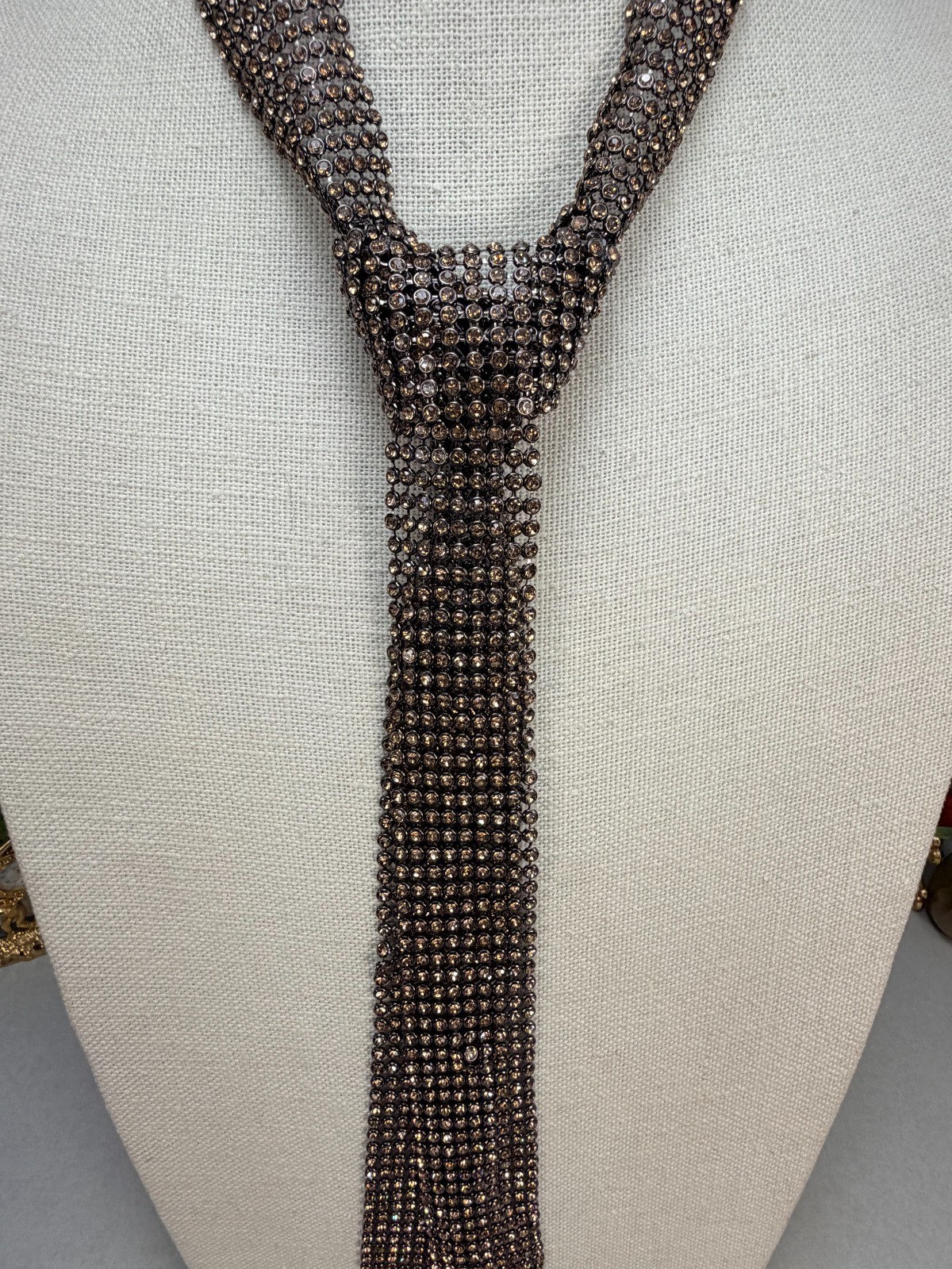 ZARA NWOT Bronze Crystal Rhinestone Necktie Statement Necklace Runway Glam