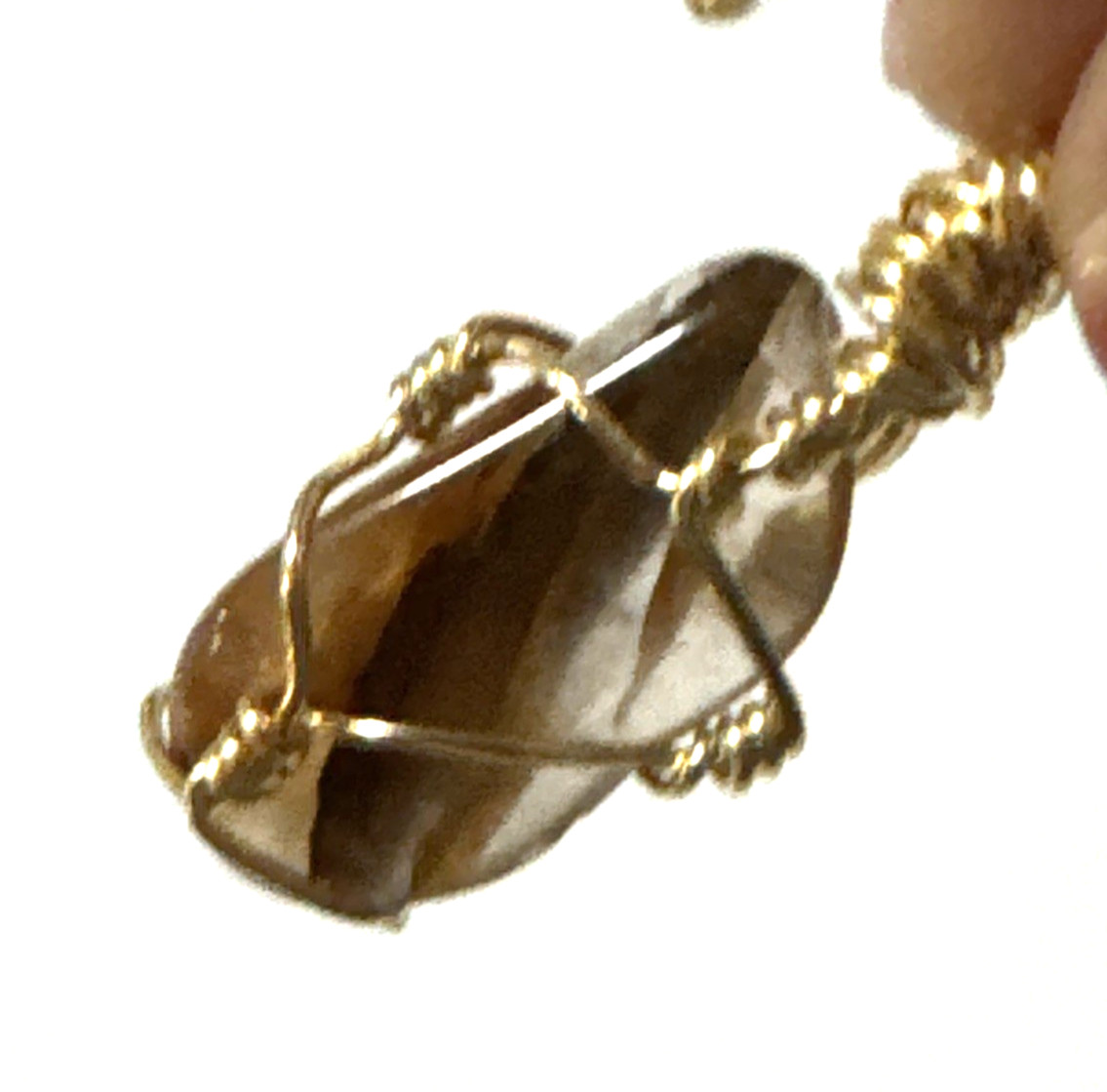 Agate Pendant Necklace Jewelry Gold Tone 24″ Chain Genuine Stone Handmade Wire