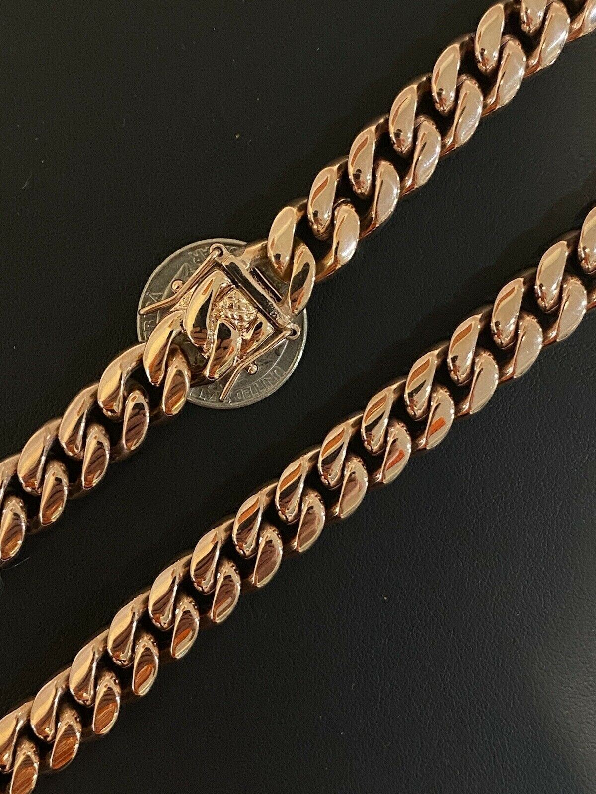 12mm 20″ Mens Miami Cuban Link Choker 14k Rose Gold Plated Stainless Steel Chain
