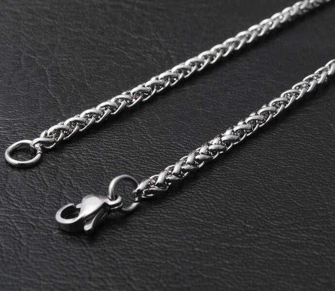 2.5/3/4/5/6MM 20-32″ MEN’s Silver Stainless Steel Wheat Braided Chain Necklace