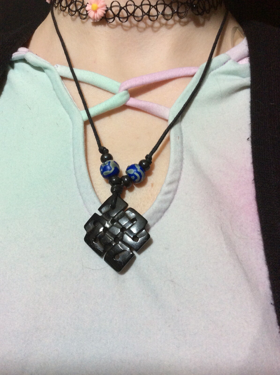 Endless Knot Pendant with Black Cotton Cord Handmade in Nepal – Black
