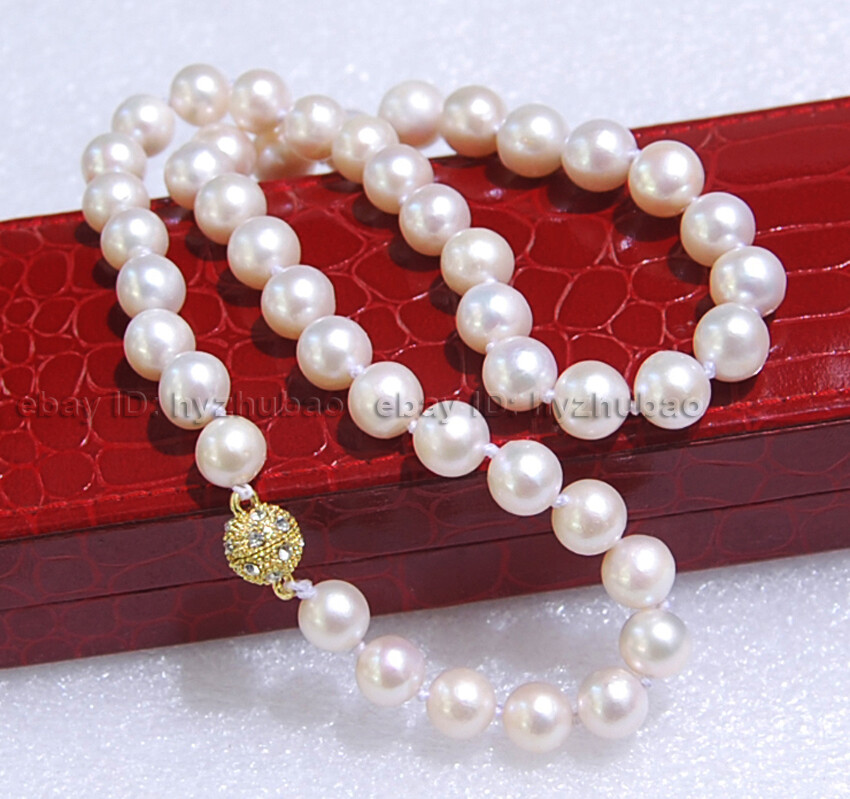 16- 36″ 9-10mm White Akoya Cultured Pearl Beads 14K GP Magnetic Clasp Necklace
