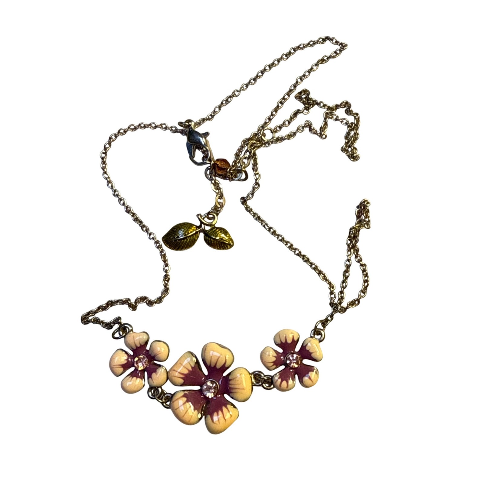 Three Flower Enamel Necklace Colorful Pendant Boho Floral Jewelry Gift