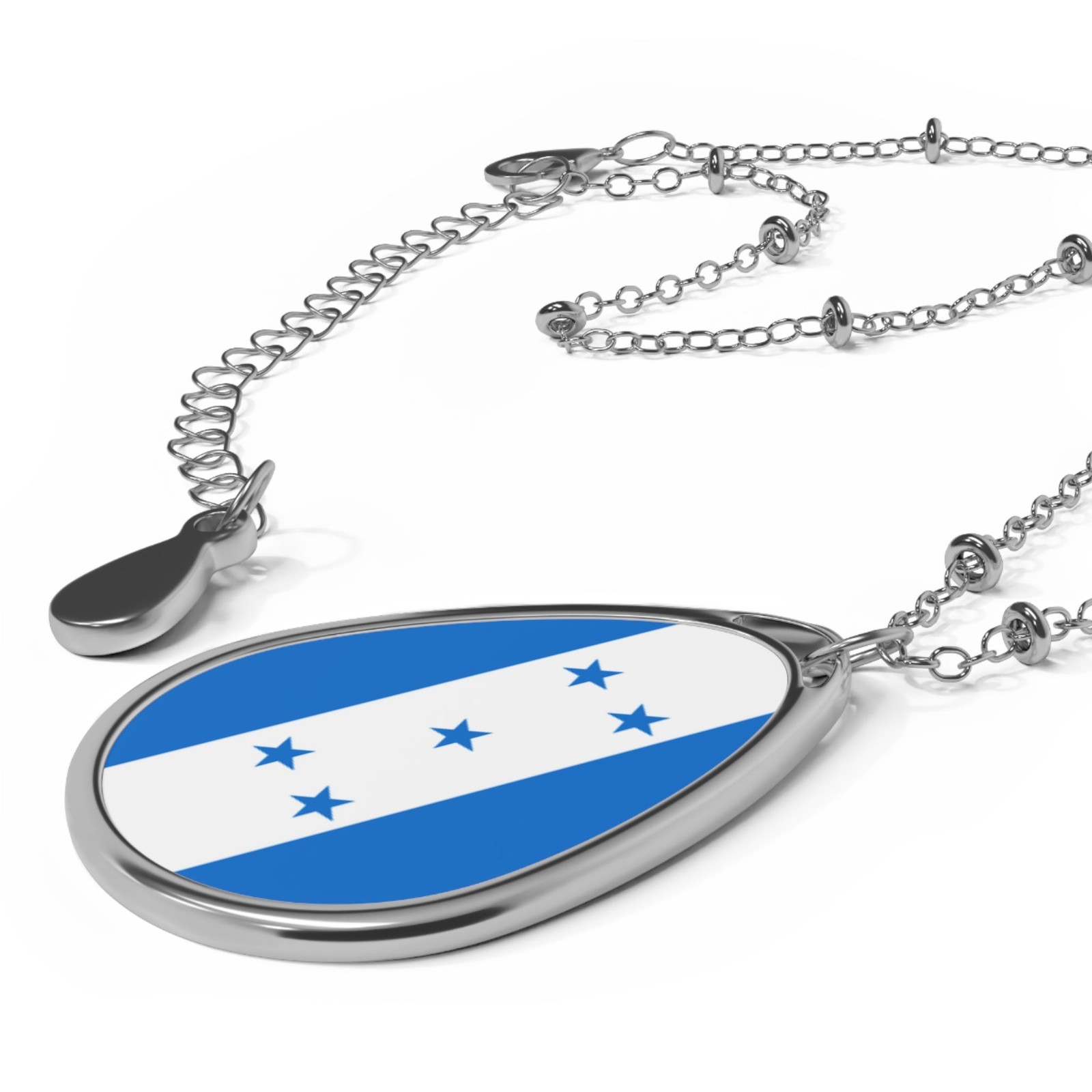 Honduras Flag Oval Necklace – Honduran Heritage Pendant – One Size / Silver