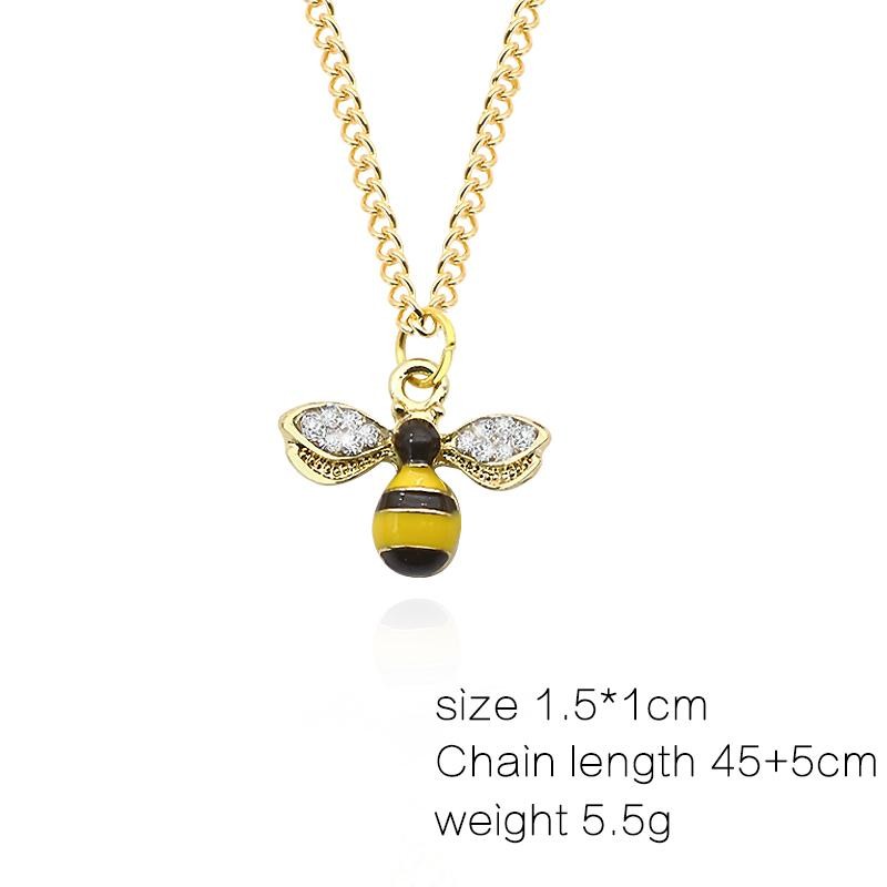 Cute Bee Pendant Necklace Women Girls Crystal Wings Long Chain Jewelry Gift