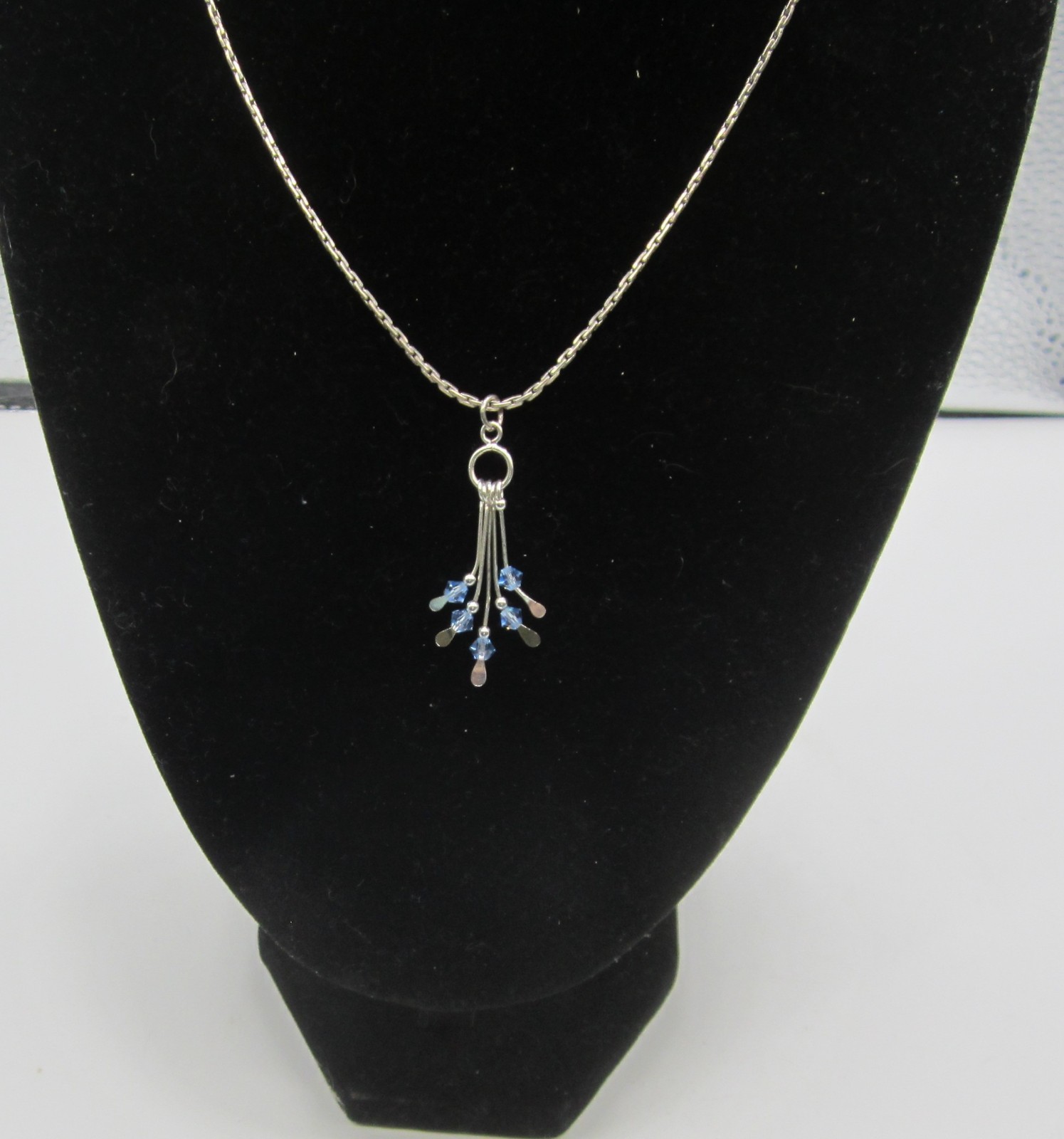Silver 5 Strand with Blue Glass Beads Pendant Necklace 15 in.