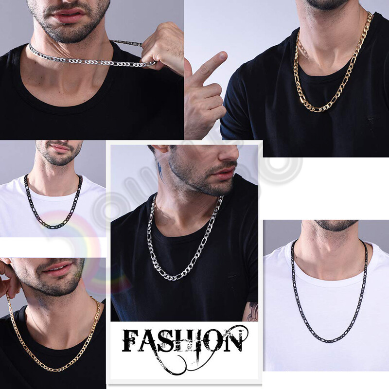 Men Gold Plated Stainless Steel Diamond Cut Figaro Necklace 6/8mm Chain 18-36″