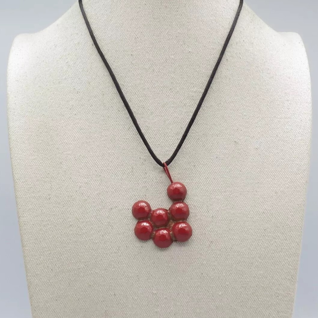 Berry Cluster Metal Pendant Necklace Funky Black Cord Sterling Silver Clasp 18″