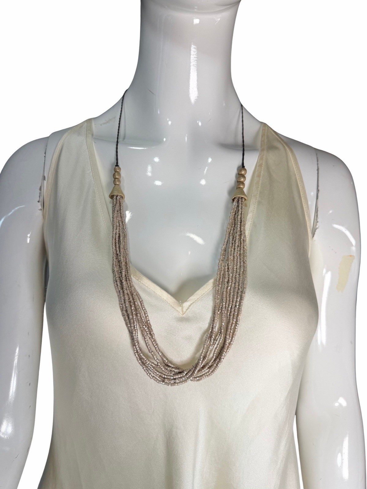 Silver & Black Multi-Strand Beaded Bohemian Necklace, Adjustable Cord 18 in