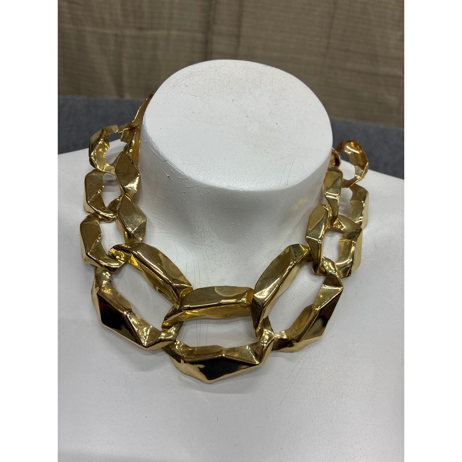 Gold Chunky Chain Statement Necklace Faceted Geometric Oversized Link Adjustable