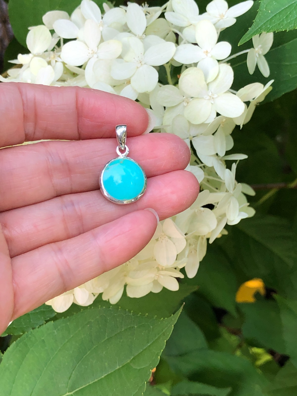 925 Sterling Silver Ocean Wave Turquoise Pendant Two Sided Women 14mm0.55″/24mm