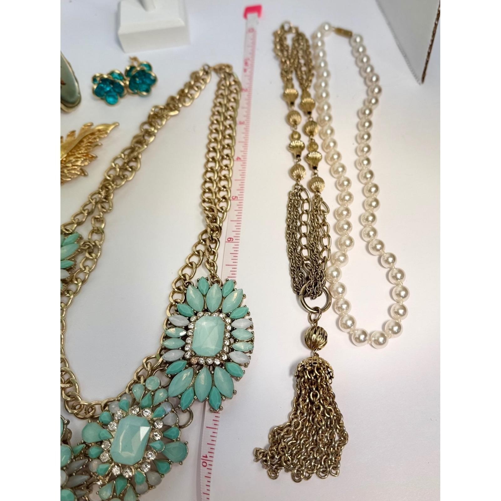 Chunky Statement Necklace Brooch Earrings Ring Jewelry Lot Costume