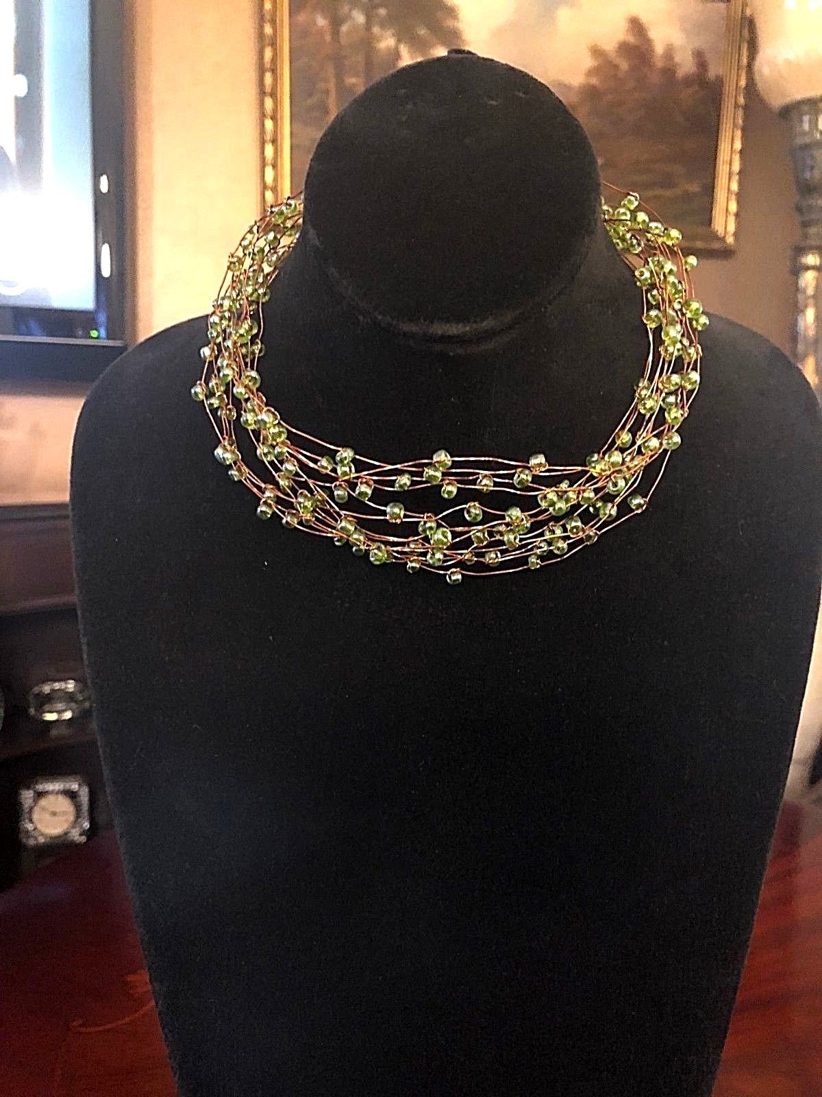 Mi Linea Green Beaded Copper Wire Multi-strand Choker Necklace NWOT