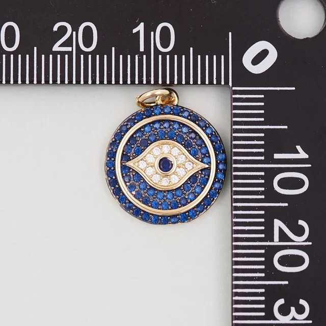 Round Cut Simulated Sapphire Stunning Evil’s Eye Pendant 14K Yellow Gold Plated