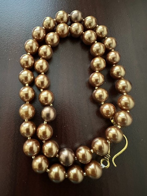 Beautiful Round Mocha 10 mm Faux Pearls Elegant 19″ Necklace.