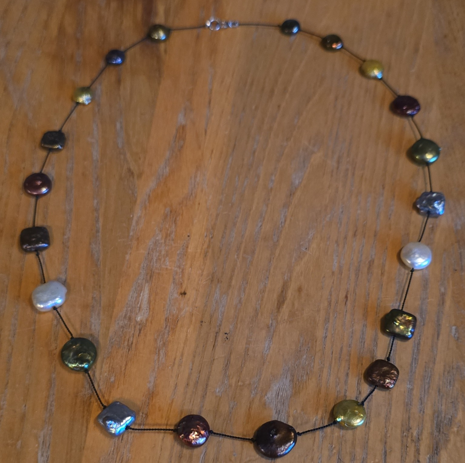 Multicolor Baroque Pearl Beaded Wire Chain Necklace 925 Spring Ring Clasp