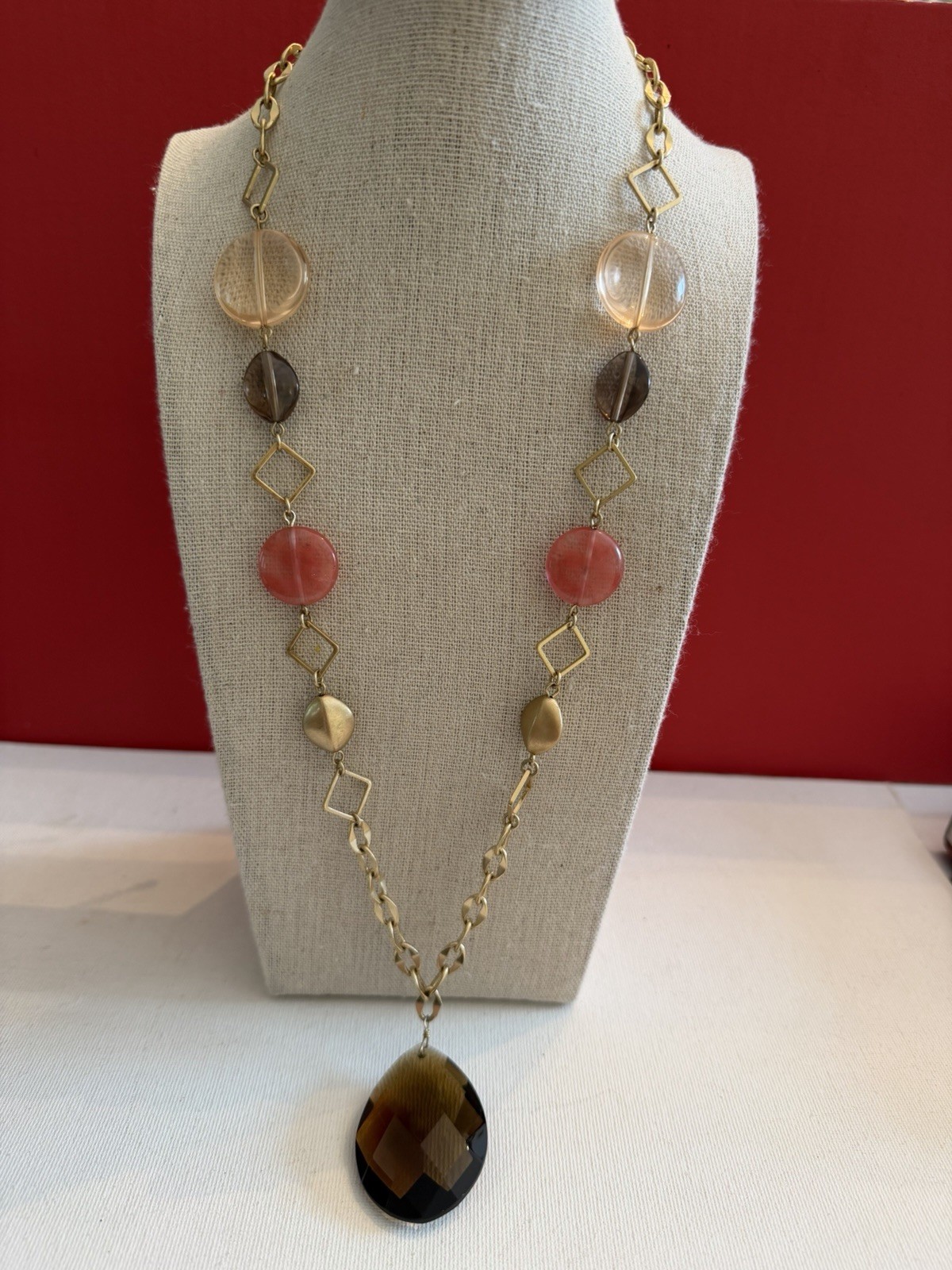 Lia Sophia HARMONY Necklace Glass & Resin Matte Gold Tone BinR