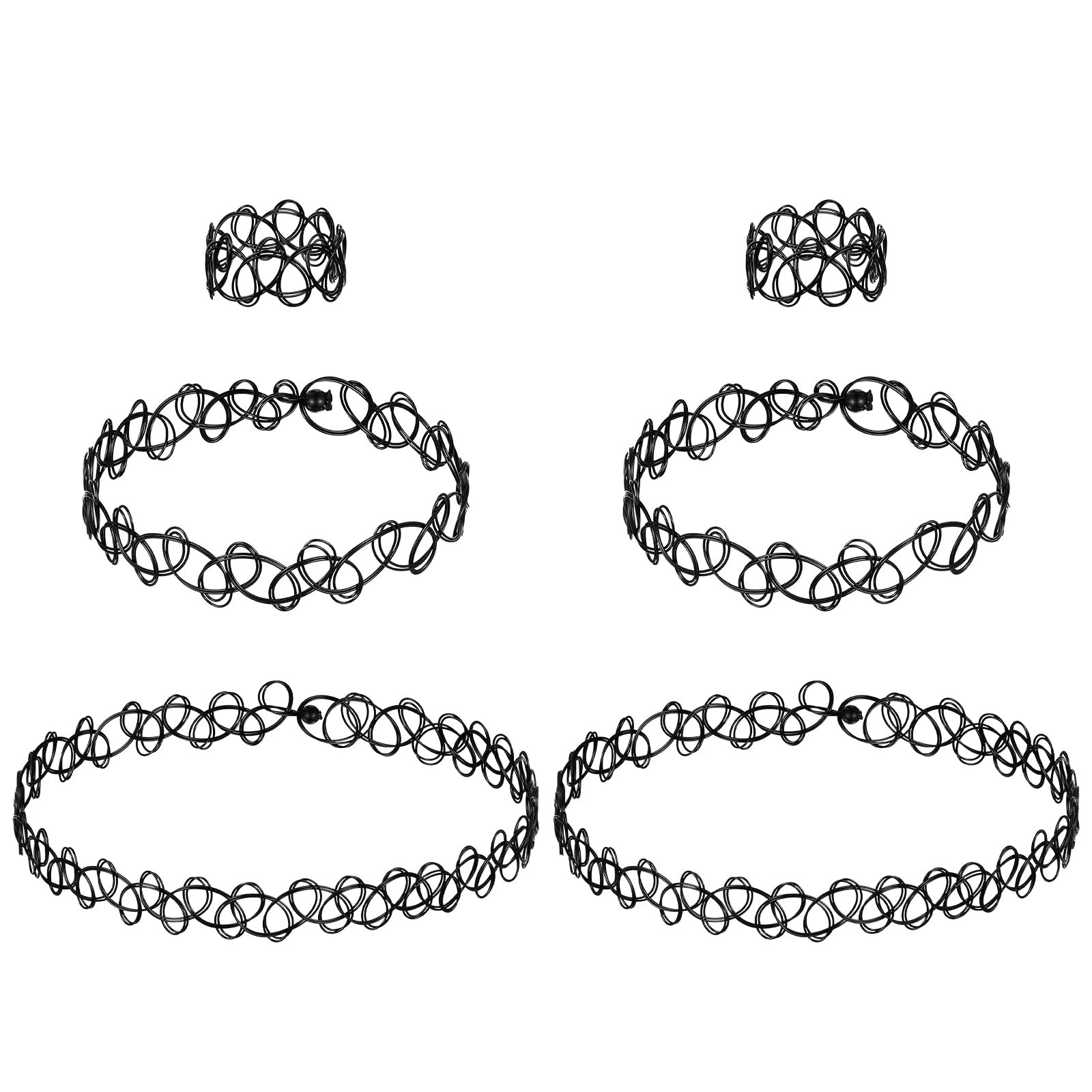 6 Pcs 90s Tattoo Choker Necklace Set Stretchy one size, Black