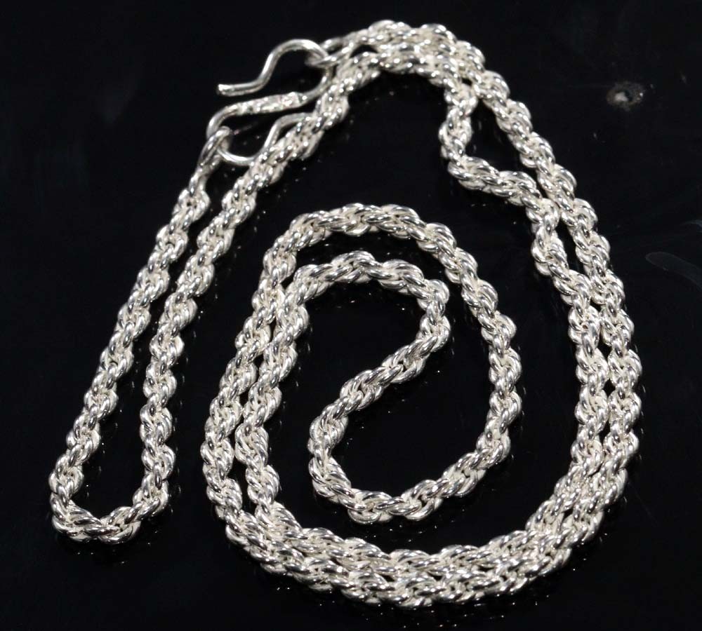Twisted Rope Chain 925 Silver Plated Ethnic Handmade Chain Necklace Size 18″ GW