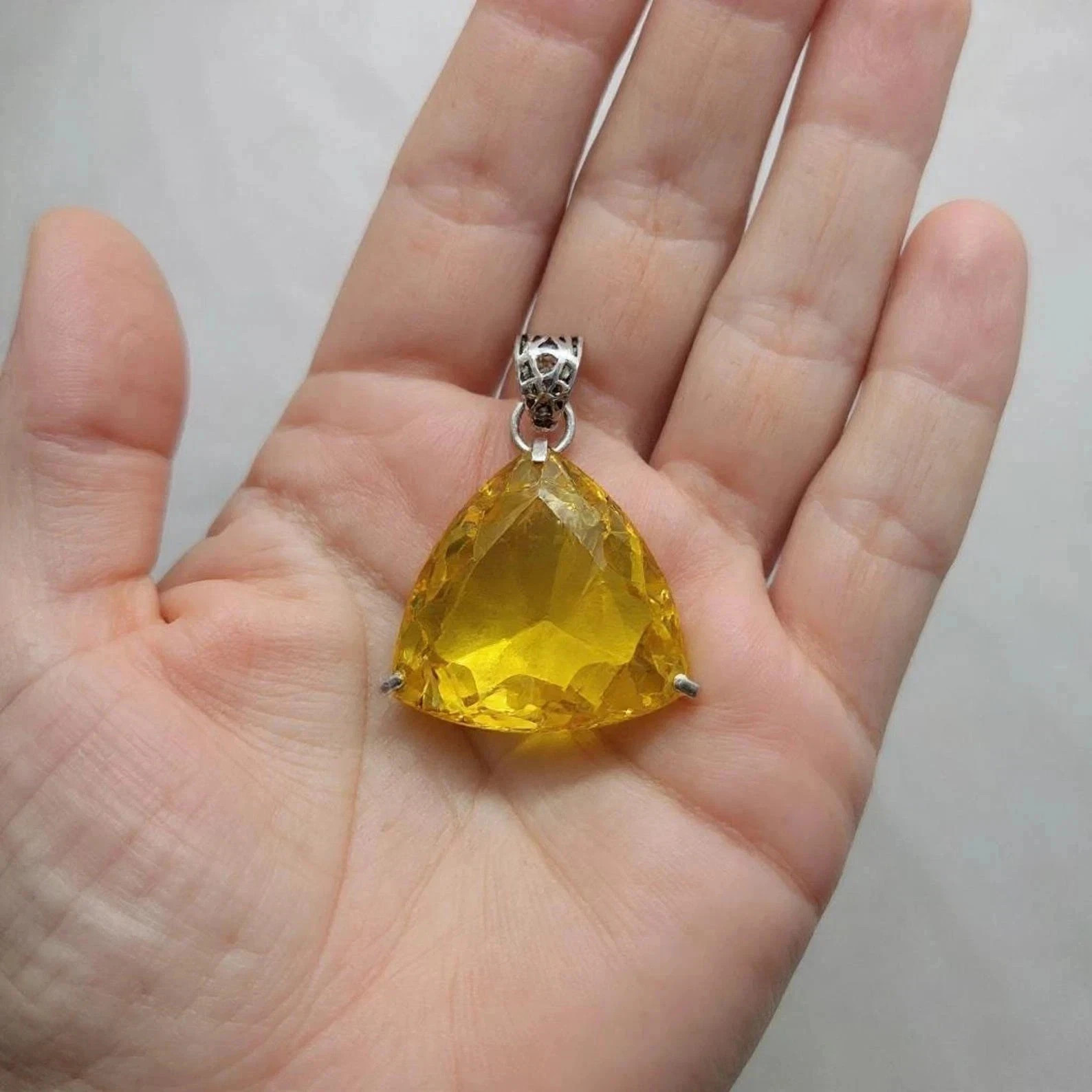 Citrine Yellow Pendant 70.35 Ct Trillion Cut Sterling Sliver Jewelry With Chain