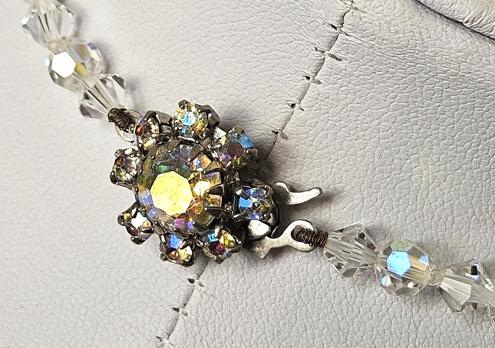 Vintage Aurora Borealis Crystal Choker Necklace with a AB Rhinestone Clasp 46cm
